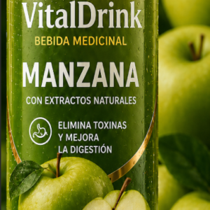 Botella de VitalDrink Manzana 500ml, bebida funcional detox con extracto natural de manzana para purificar el organismo y mejorar la digestión.